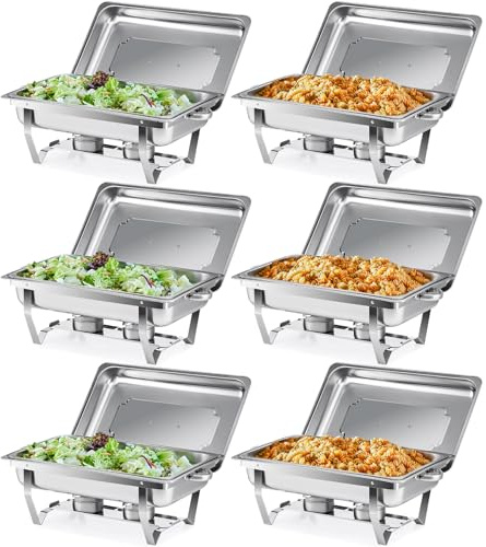 WJYTDHIQS 2/4/6 PCAcciaio Inossidabile Chafing Dish Buffet Set, Anti Scaldabagno Buffet Scaldabagno Scaldabagni, Chafing Servers con Coperchi, per La Cena Ristoranti Banchetti