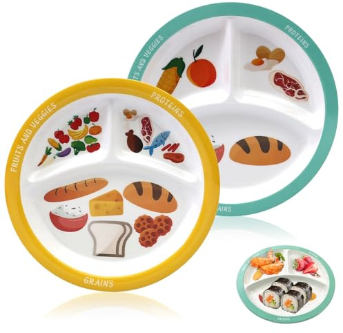 2 Stück Teller mit Unterteilung, Snackteller mit Fächern, Geteilte Speiseteller, Geteilte Teller, Portionskontrollteller, Geteilte Platte Speiseteller für Splittergerichte, Partys, Snacks, Salate