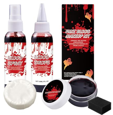 usefulbeauty Kit de Sang Faux pour Halloween | Lavable Réaliste avec Savon Nettoyant | Effaçable Accessoires Déguisement Halloween Zombie Vampire pour Soirée à Thème Jeu de Rôle Spectacle Scénique