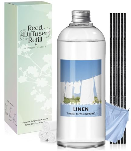 Scent-Hi Reed Diffuser Refill 500ml Linen Scented with 6 Reed Sticks, Long-Lasting Home Fragrance, Large Capacity Refill Bottle Premium Linen Aroma for Room Scenting
