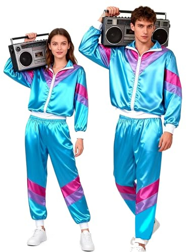Funnity 80er 90er Jahre Outfit Herren Damen, Retro Trainingsanzug | Auffälliger Retro-Look, sofort verkleidet, Blickfang auf jeder Party, ideal für Fasching und Karneval