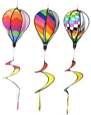 AKOOSY 3 pièces Suspensions Moulin à Vent Ballon Montgolfière Décorations Jardin Extérieur Colorées Durables