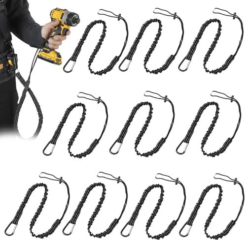 10 Pack Tool Lanyard with Spring Carabiner and Adjustable Loop,90-130cm Stretch Length Maximum Weight Limit 10KG 22.04lb,Tool Lanyard for Working at Height Fall Protection Scaffold Tools
