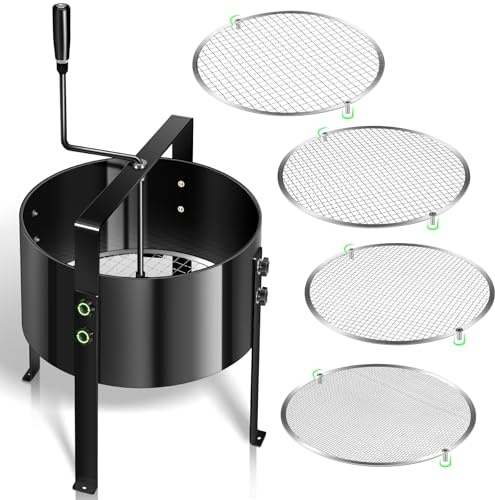 Gifeerory Upgraded Rotary Garden Soil Sifter Compost Sieve, Steel Garden Sieve with 4 Replaceable Mesh Sizes 3/6/9/12 mm, Large Earth Riddle Screener for Efficient Gardening