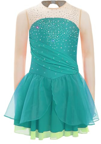 Aislor Eiskunstlauf Kleid Mädchen Langarm Ballettkleid Kinder Tanzkleid Kürkleider Eiskunstlauf Gymnastikanzug Wettbewerb