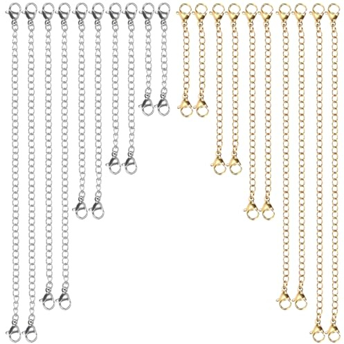 20 stycken kedjeförlängning, armband och fotkedja förlängning i silver och guld, 5 storlekar (5–15 cm) för individuell smyckesjustering, förlängningskedja set (2 per storlek/färg)