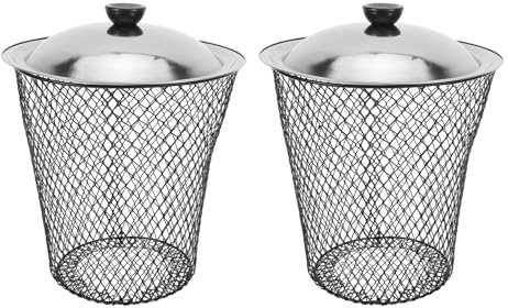 AKOOSY Lot de 2 Poubelles Métalliques Extérieures avec Couvercle, Composteur Enterré Ventilé pour Déchets de Jardin et Terrasse, Bac à Compost Solide pour Compostage