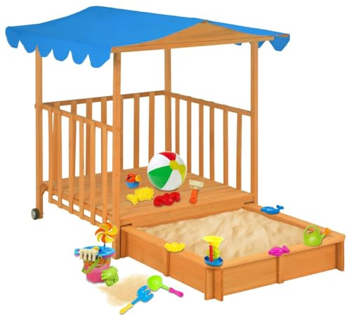 Generico Casetta dei Giochi con Sabbiera in Legno di Abete Blu UV50,Sabbiere
