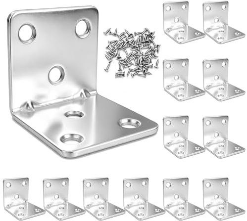 12 Pcs L Brackets for Wood 40x40x40mm Heavy Duty Angle Bracket 2mm Thick Right 90 Degree Mmetal Brackets for Wood with 72 Screws Ideal for DIY Furniture Fixations Repair