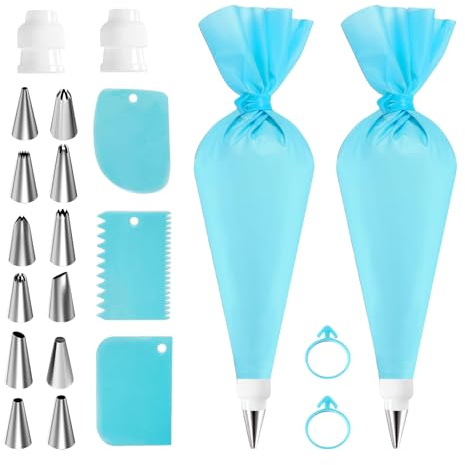 Durdiiy Kit Pâtisserie 21 Pièces Poches Douilles Acier INOX | Kit Pâtisserie 21 Pièces Avec Poches À Douille Réutilisables. Ustensiles Pour Décoration Gâteaux Cupcakes Biscuits.