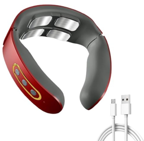Dispositivo di Massaggio Cervicale Portatile con Riscaldamento, 6 Modalità 9 Livelli Massaggiatore Collo Schiena, Neck Massager, Massaggiatore Cervicale 4D, Ideale per Ufficio, Viaggio (Rosso)