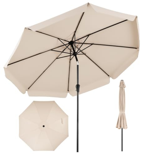 COSTWAY Ombrellone da Giardino 300 cm, Inclinabile 30°, con 8 Stecche in Metallo (Beige)