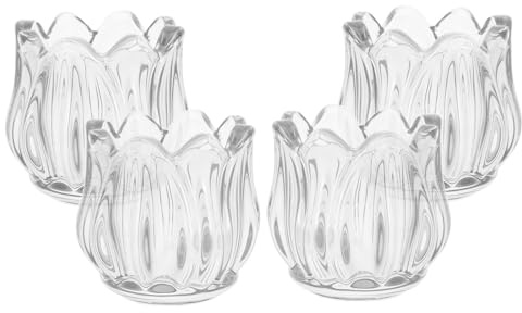 Alipis 4 Piezas Portavelas Votivos Frascos de Vidrio Transparente en Forma de Tulipán para Velas Pequeñas, 100ml, Fácil Limpieza, para Mesas de Comedor y Cumpleaños