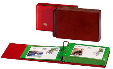 SAFE 886-1 Album für Briefe, FDC's, Karten I weinrot mit 20 olivgrünen Blättern I 2-Ring- Bügelmechanik I Euro Ringabstand: 80 mm I wattiert I 250 x 150 x 68 mm