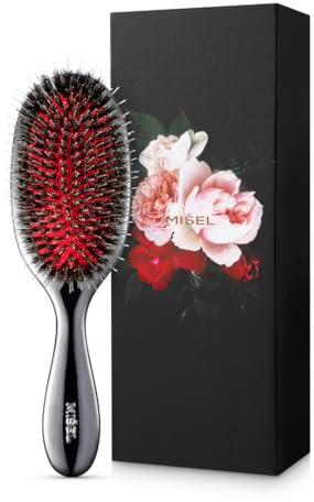 MISEL Professional Boar Bristle Hair Brush for Women and Men | Detangles All Natural Hair Types and Extensions | Reduces Breakage | Great for Wavy and Straight Hair | Salon-Approved | Medium