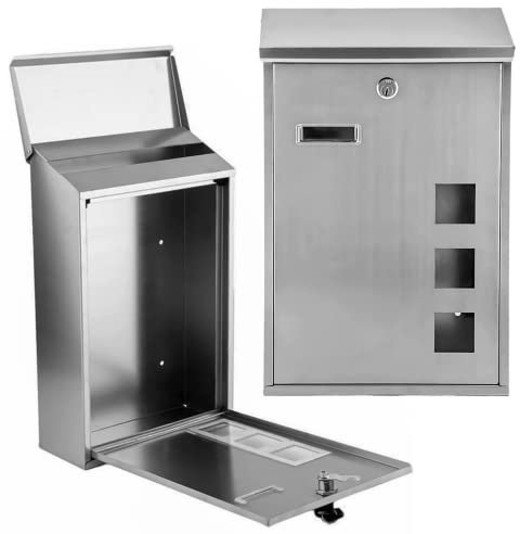 Stainless Steel Outdoor Wall Mounted Mail Box Lockable Letter Post Box