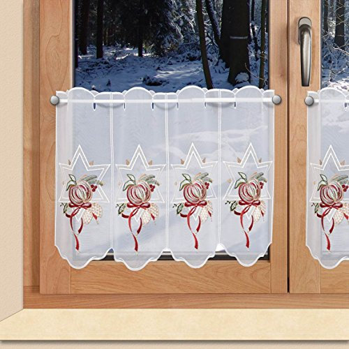 SeGaTeX home fashion Weihnachts-Scheibengardine Stern und Apfel Wintergardine Plauener Stickerei 40 x 208
