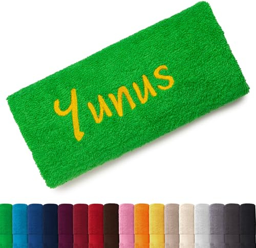 EllaTex Besticken Sie Handtuch mit Namen oder mit Wunschtext Bestickt, Farbe:Grün; Größe:Saunatuch XXL 100x200 cm