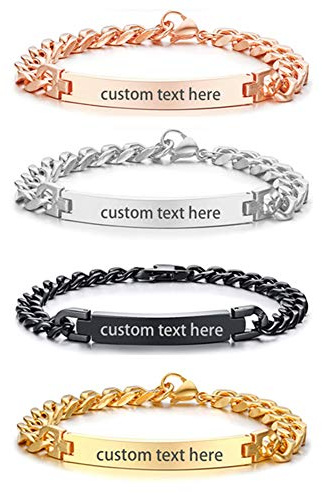 JewelryWe Herren Damen Armband mit Gravur, Edelstahl Panzerkette Link Armkette Armreif Silber Gold Schwarz Rosegold