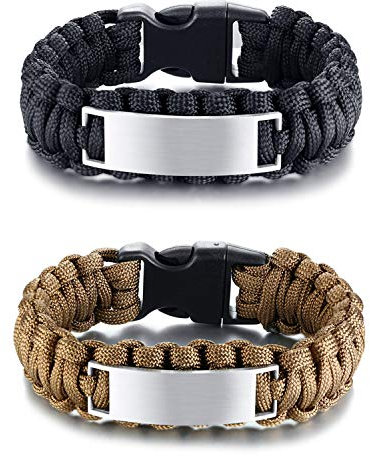 JewelryWe Schmuck 2pcs Paracord Survival Armband, Edelstahl Verschluss, Schwarz Braun