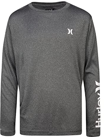 Hurley boys Long Sleeve Rash Guard T Shirt, Black Heather, Medium
