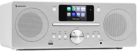 Auna Radio Portable CD, Chaine HiFi, Poste Radio Numérique Dab/Dab+/FM et Streaming, Radio Portables Stéréo LED, Écran TFT, Radio FM, MP3, AUX, Alarme de Réveil, Fixation au Mur, Alimentée au Secteur