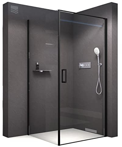 Bernstein Duschkabine 90x100 cm NT416 aus 8 mm Sicherheitsglas mit Hebe-Senk-Tür, Nano-Beschichtung, Magnetverschluss, Schwallschutzleiste und schwarzem Profil, Höhe 195 cm