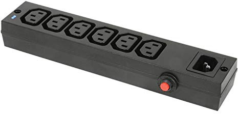 Ex-Pro 6 Way IEC Distribution Block Kettle Lead C13 C14 Extension Splitter Box with Overload Switch + Blue LED