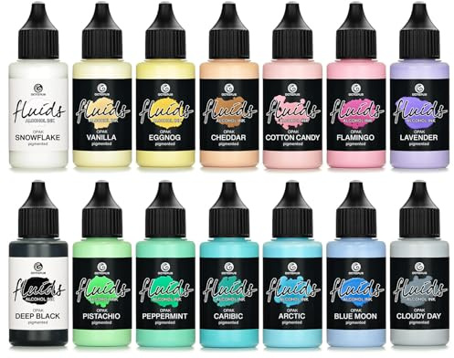 14x 30ml Fluids Alcohol Ink Set OPAK, pigmentierte Alkoholtinte, deckend auf hellen und dunklen Untergründen