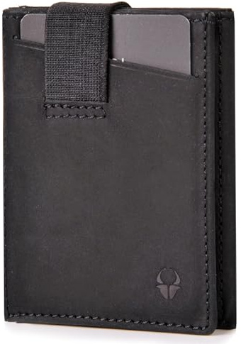DONBOLSO Wallet II Geldbörse Herren - Leder Slim Wallet mit Münzfach - Kartenetui für bis zu 13 Karten - Minimalistische Mini Geldbörse mit RFID-Schutz - Leder Schwarz