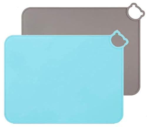 Silikon Tischsets für Kinder Baby, spülmaschinenfeste Tischsets, Kleinkinder Tragbare Lebensmittelmatte Reisen, 2er-Set (Grau-Blau)
