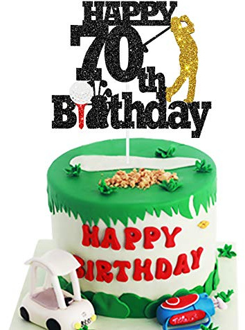 Black Glitter Golf Happy 70th Birthday Cake Topper - Sports Themed Party Decorations Supplies, Golf Enthusiast's 70th Birthday Cake Decor, 70th Birthday Decorations for Men (70th)