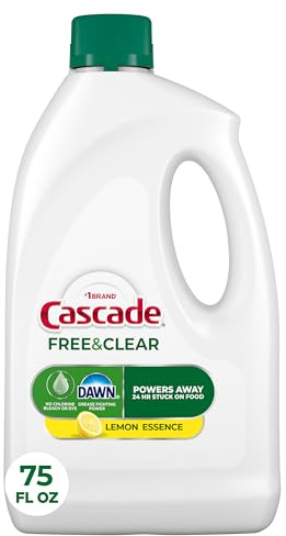 Cascade Free & Clear Dishwasher Detergent Liquid Gel, Dish Detergent, Dishwasher Soap, Lemon, 75oz