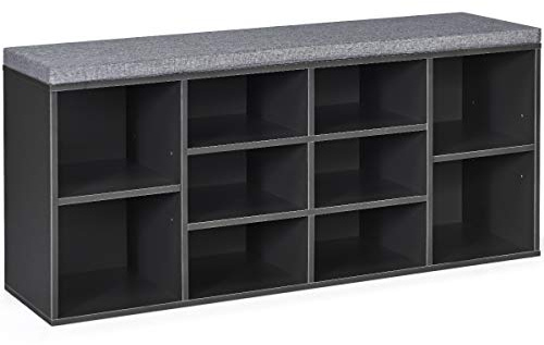 COSTWAY Shoe Storage Bench, 10 Compartments Shoe Organiser Seater Stand with Cushion, Hallway Entryway Bedroom Living Room Shoes Rack Stool, 104 x 30 x 48cm (Grey)