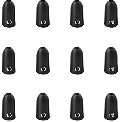 Fishfun Tungsten Bullet Fishing Weights, Insert Free Worm Sinkers, 12 Pack, 1/4oz, No Chip Black