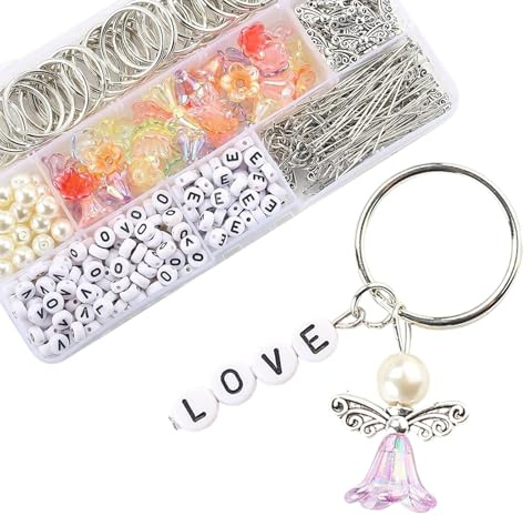 HERZWILD 50 uppsättningar skyddsänglar gör-det-själv set kärlek nyckelring ängel charm pärlängel hänge för gör-det-själv bröllop smycken halsband pyssel