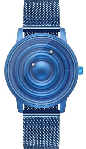 EUTOUR Montre Homme Magnétique Montre Unisexe Minimaliste à Quartz Roulement à Billes Montres Bracelet pour Homme avec Bracelet en Acier Inoxydable Bleu