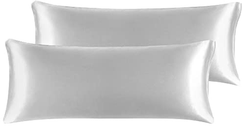 PiccoCasa Satin Kissenbezug langes Kopfkissenbezug 2er Body Pillowcase mit Reißverschluss für langes Kissen Seitenschläferkissen Grau 50x140cm