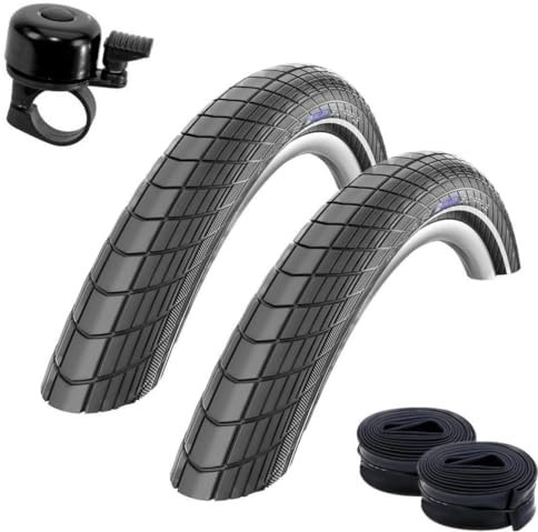 2 x Schwalbe Big Apple RaceGuard Fahrradreifen E-25 Fahrradmantel Decke mit Reflexstreifen 50-622 (28 x 2.00) + 2 Schwalbe SV19 Schläuche inkl. Fahrradklingel