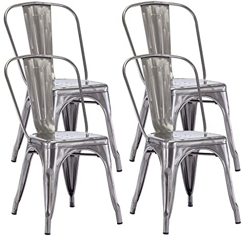 Duhome Metallstuhl Bistrostuhl 4er Set aus Eisen Esszimmerstuhl mit Rückenlehne, Stapelbare Küchenstühle Industriedesign, Metallic