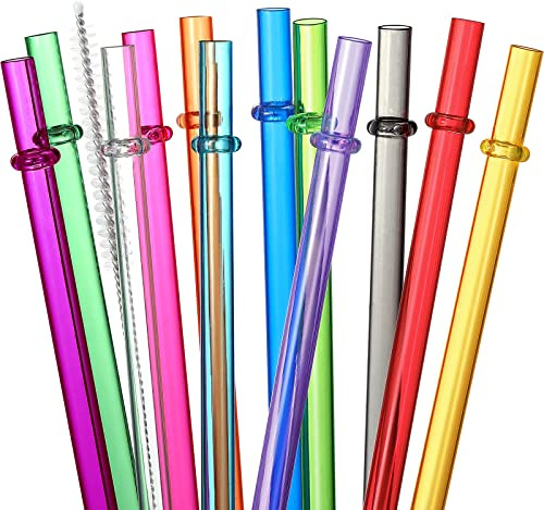24 PCS, Reusable Straws with 4 Brushes, 10.5 Long Tritan Hard Plastic Straws, 12 Colors Translucent Replacement Drinking for 16OZ-32 OZ Tumblers, Cups, Jars, Stanley, YETI, Starbucks, BPA Free