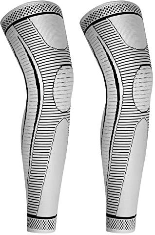 yeloumiss Kniebandage Lang 2 Stück Kniestütze Kompressions Knieschützer mit Rutschfestem Silikon Atmungsaktiv Knieorthese für Männer Damen für Sport Laufen ACL Arthritis (Grau, L)