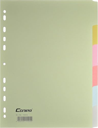 Conipa Trennblätter für Ordner A4, 6 Farben Register, 10er Set, Grün | Farbige Registerblätter mit 6 überstehenden Tabs und Universallochung, beschriftbar, Made in Germany