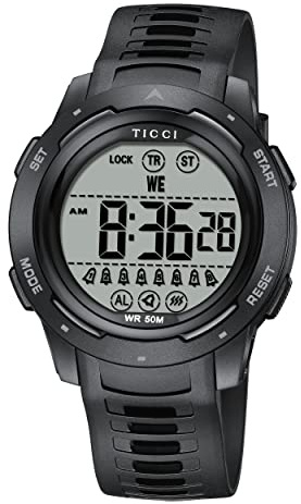 TICCI Men Women Unisex 8 Alarm Vibrating Watch Medication Aids Vibra Alert Pill Reminder Big Digits Waterproof (Black)