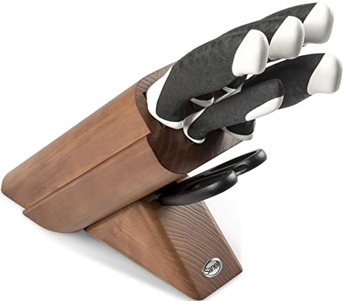 Ceppo Obliquo in Legno di Ciliegio 5 Coltelli 1 Forbice Sanelli Sakura Nero/Bianco