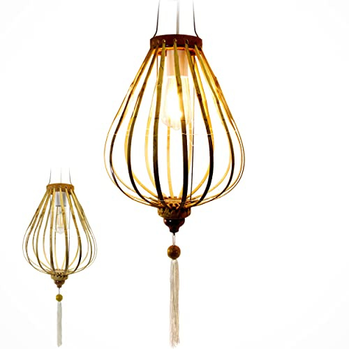 Asiatische Laterne aus Bambus und Holz, G Ø33cm – Traditionelle Hängeleuchte aus Hoi An, Handgemacht – Asiatische Dekoration und Handwerk aus Vietnam (LB-G25)