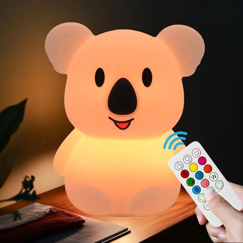 xinjinhju Nachtlicht für Kinder Koala Nachttischlampe Kinderzimmerlicht Kinder-Nachtlichter Dekorative Lichter - Augenschutz, einstellbare Helligkeit und Farbe, Zeiteinstellung – Medium
