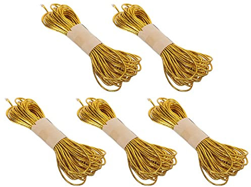 Theaque 5 Bündel Polyester Runde Seil DIY Tag Seil Goldfaden für Geschenkverpackungen Golden