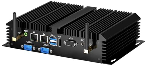 Thdeukoty Mini PC Industriel sans Ventilateur, Celeron 2955U, Win 10 Pro, 8 Go de RAM, SSD de 128 Go, 2 Ports réseau, 2 Ports COM RS232, 4 Ports USB 3.0, Wi-FI Double Bande, HDMI/VGA, LAN Gigabit