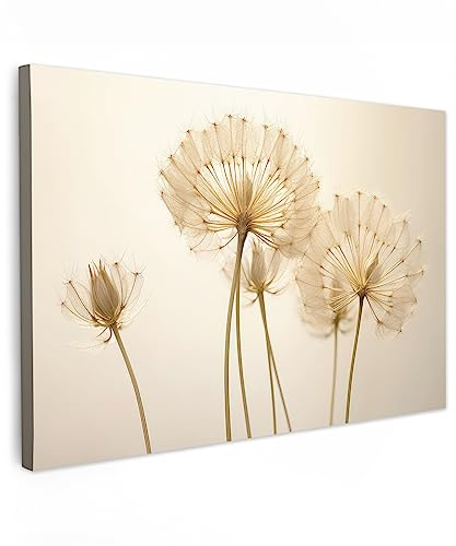 MuchoWow© Leinwand Bilder Groß XXL Moderne Wanddeko Wohnzimmer Aesthetic | 120x80 cm - Room Decor Deko Zimmer Wandbilder Modern Fotogeschenke Sonnenlicht - Löwenzahn - Blume - Weiß